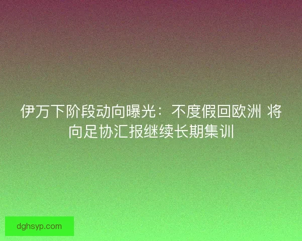 伊万下阶段动向曝光：不度假回欧洲 将向足协汇报继续长期集训
