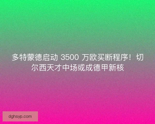 多特蒙德启动 3500 万欧买断程序！切尔西天才中场或成德甲新核